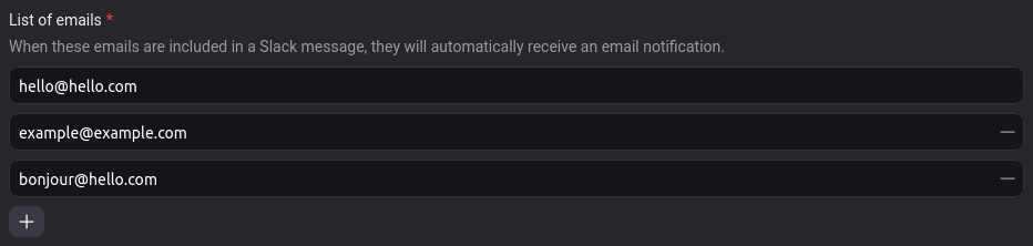 Screenshot of an email list input
